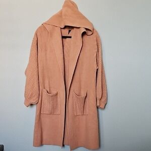 Cliche XL Oversized Heavy Longline Hooded Open Front Sweater Jacket Dusty Peach